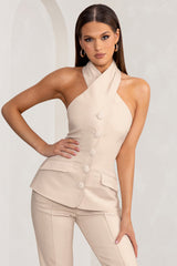 Remi | Stone Cross Halter Neck Sleeveless Tailored Top