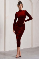 Joanna | Berry Velvet High-Neck Backless Midi Dress