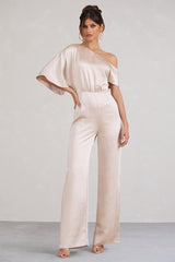 Marvellous | Champagne Satin Asymmetric Flared-Leg Jumpsuit