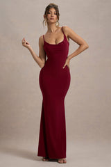Francoise | Berry Cowl Neck Backless Maxi Dress With Lace Insert