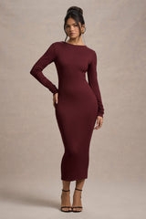 Madden | Plum Rib Knit Cowl-Back Midi Dress