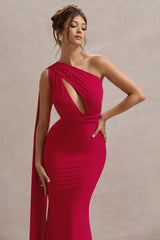Elaina | Red Asymmetric Knot Maxi Dress With Sash
