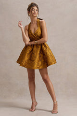 Pixi | Mustard Floral Print Sweetheart Neck Mini Dress
