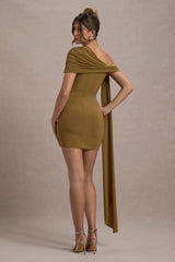 Alessio | Mustard One-Shoulder Mini Dress With Drape