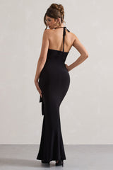 Janelle | Black Halter-Neck Gathered Drape Maxi Dress