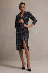 Cooper | Black Boucle Tailored Blazer Midi Dress