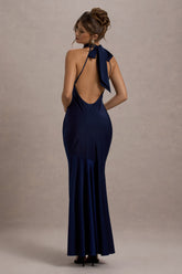 Amelita | Navy Satin Cowl-Neck Maxi Dress