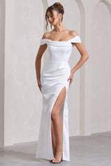 Kimberly | White Bardot Satin Maxi Dress