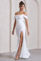Kimberly | White Bardot Satin Maxi Dress