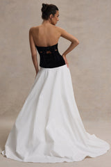 Lucienne | Black & Cream Sweetheart Corset Split Maxi Dress