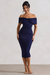 Hope | Navy Bow Bardot Midi Dress