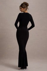 Kalilah | Black Long-Sleeve Ruched Maxi Dress