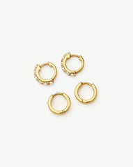 Chubby & Gemstone Huggies Set | 18k Gold Plated Vermeil / Pearl