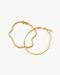 Classic Tennis & Snake Chain Bracelet Set | 18k Gold Vermeil