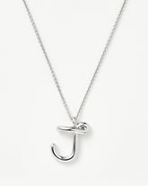 Curly Molten Initial Pendant Necklace - Initial J | Sterling Silver