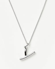 Curly Molten Initial Pendant Necklace - Initial Y | Sterling Silver