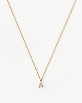 Fine Diamond Initial Mini Pendant Necklace - A | 14k Solid Yellow Gold Plated/Diamond