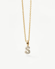 Fine Diamond Initial Mini Pendant Necklace - S | 14k Solid Yellow Gold Plated/Diamond
