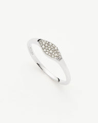 Fine Diamond Signet Ring | 14k Solid White Gold/Diamond