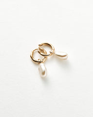Fine Pearl Drop Mini Hoop Earrings