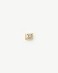 Fine Square Solitaire Flat Back Stud Earring | 14k Yellow Gold/Diamond
