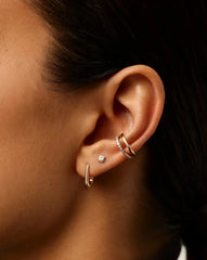 Fine Square Solitaire Flat Back Stud Earring | 14k Yellow Gold/Diamond