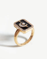 Harris Reed Fine Lunar Ring | 14k Solid Gold/Diamond & Black Enamel