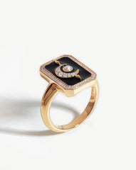 Harris Reed Fine Lunar Ring | 14k Solid Gold/Diamond & Black Enamel