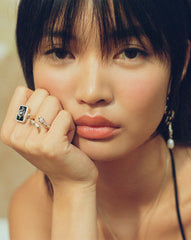 Harris Reed Fine Lunar Ring | 14k Solid Gold/Diamond & Black Enamel