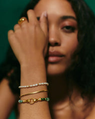 Harris Reed In Good Hands Beaded Gemstone Bracelet | 18k Gold Plated/Multi Green Gemstone & Pearl