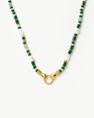 Harris Reed In Good Hands Beaded Gemstone Necklace | 18k Gold Plated/Multi Green Gemstone & Pearl