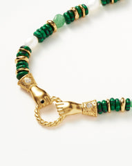 Harris Reed In Good Hands Chunky Beaded Gemstone Necklace | 18k Gold Plated/Multi Green Gemstone & Pearl