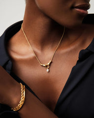 Harris Reed In Good Hands Drop Pendant Necklace | 18k Gold Plated/Pearl & Black Onyx
