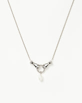 Harris Reed In Good Hands Drop Pendant Necklace | Silver Plated/Pearl & Black Onyx