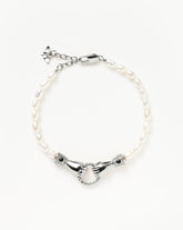 Harris Reed In Good Hands Pearl Bracelet | Silver Plated/Pearl & Black Onyx