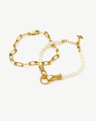 In Good Hands Pearl & Chain Bracelet Set | 18k Gold Plated / Pearl & Black Onyx