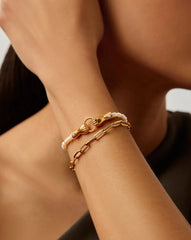 In Good Hands Pearl & Chain Bracelet Set | 18k Gold Plated / Pearl & Black Onyx