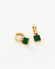 Lucy Williams Square Malachite Charm Hoop Earrings | 18k Gold Vermeil/Malachite