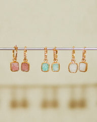 Mini Pyramid Charm Hoop Earrings | 18k Gold Vermeil/Amazonite