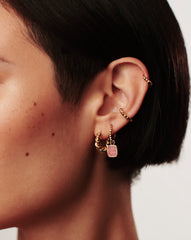 Mini Pyramid Charm Hoop Earrings | 18k Gold Vermeil/Rhodochrosite