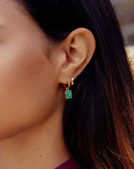Mini Pyramid Charm Hoop Earrings | 18k Gold Vermeil/Amazonite