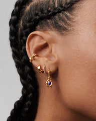Molten Gemstone Doughnut Charm Small Hoop Earrings | 18k Gold Vermeil/Lapis