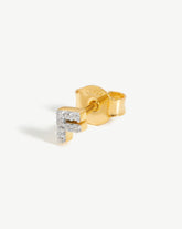 Pave Initial Single Stud Earring - Initial F | 18k Gold Vermeil/Cubic Zirconia