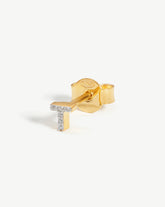 Pave Initial Single Stud Earring - Initial T | 18k Gold Vermeil/Cubic Zirconia