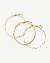 Pearl & Snake Chain Triple Bracelet Set | 18k Gold Plated