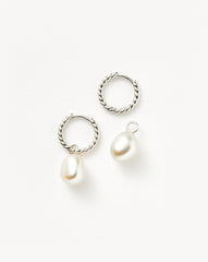 Pearl Twisted Small Drop Hoop Earrings | Sterling Silver/Pearl