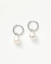 Pearl Twisted Small Drop Hoop Earrings | Sterling Silver/Pearl