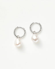 Pearl Twisted Small Drop Hoop Earrings | Sterling Silver/Pearl