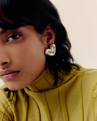 Puffy Heart Oversized Stud Earrings | Silver Plated