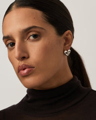 Puffy Heart Stud Earrings |Sterling Silver Plated